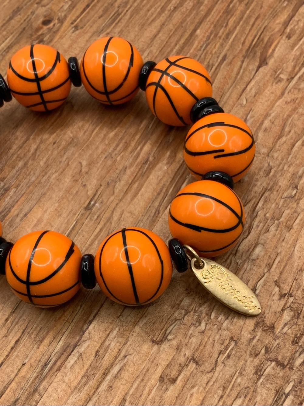 Plunder Design "Got Game" Orange and Black Basketball Bead Stretch Bracelet